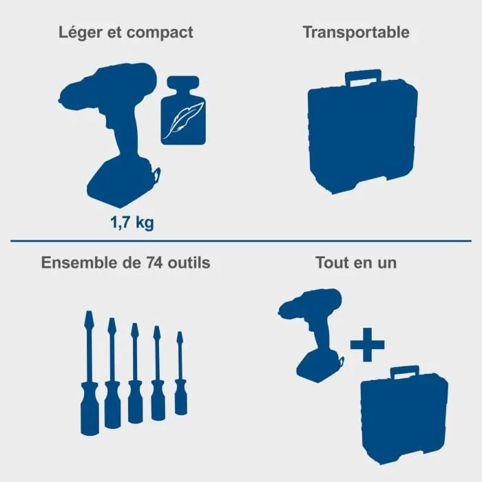 Coffret perceuse visseuse sans fil C-DTB74/2-X - 50Nm mandrin 13mm + 74 access - SCHEPPACH 20V IXES + 2 batteries 2Ah + chargeur